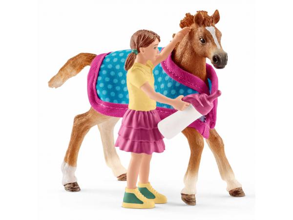 Figurine chevaux schleich poulain avec couverture