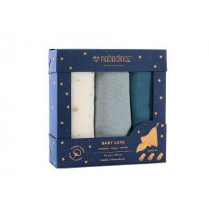 Nobodinoz - N104676 - Boîte de 3 lange Baby Love 70x70 cm pack blue (387128)