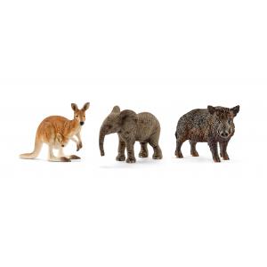 Schleich - bu032 - Figurines Animaux sauvages (Éléphanteau, Kangourou, Sanglier) (411944)