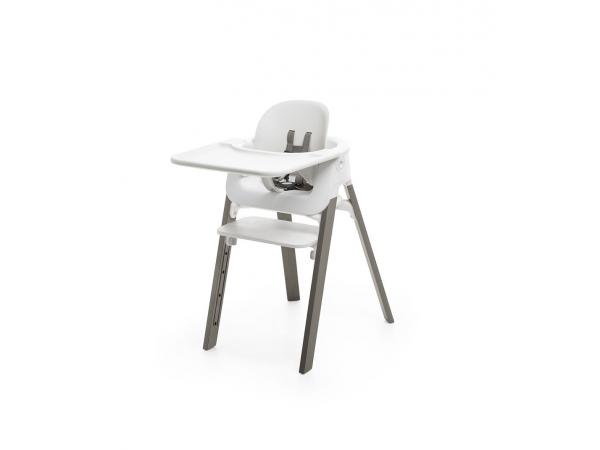 Sttokke chaise steps hêtre gris brume babyset et tablette blanc