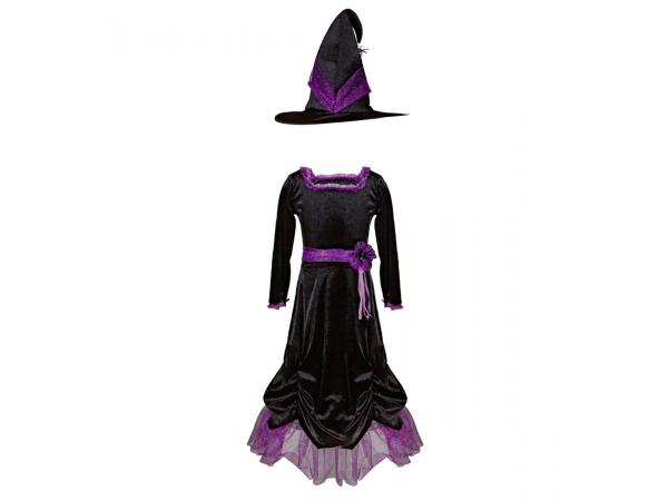Vera la sorcière velours, robe et chapeau , taille eu 116-128 - 6-8 ans