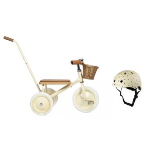 Banwood - BU5 - Tricycle crème avec panier et casque crème étoiles (456426)