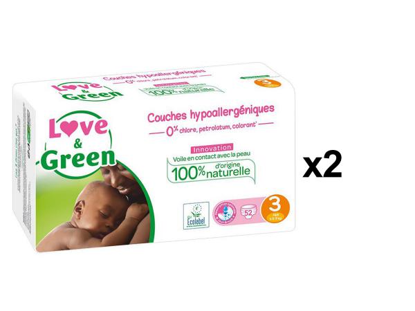 Couches bébé hypoallergéniques 0% - taille 3 (4-9 kg), 52 couches - x2