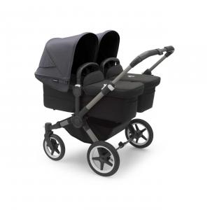 Poussette Bugaboo Donkey 5 JUMEAUX base Graphite-Midnight black capotes Stormy Blue - Bugaboo - 