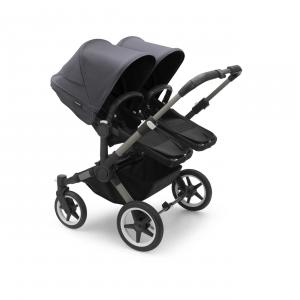 Poussette Bugaboo Donkey 5 JUMEAUX base Graphite-Midnight black capotes Stormy Blue - Bugaboo - 