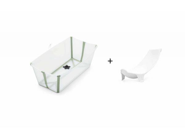 Ensemble baignoire flexi bath® transparent vert et transat de bain nouveau -né (transparent green)